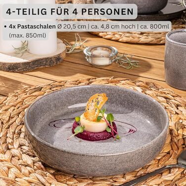 Комбінований сервіз на 6 персон, набір тарілок кавовий кухоль макаронна миска 30 шт. , набір посуду з кераміки посудомийна машина - мікрохвильова піч - стійкий до подряпин, набір посуду з кераміки КОЛЕКЦІЯ ЦІННОСТЕЙ (Cairo moon сірий, макаронні миски 4 шт