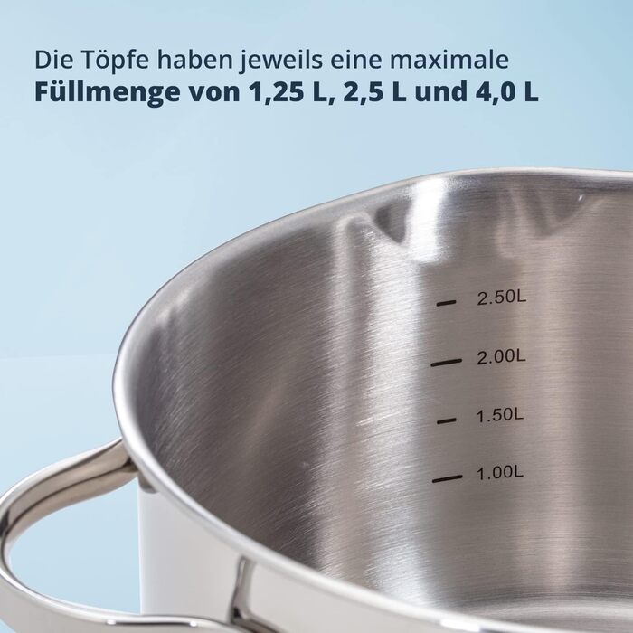 Набір з 3 каструль з нержавіючої сталі зі скляними кришками KHG