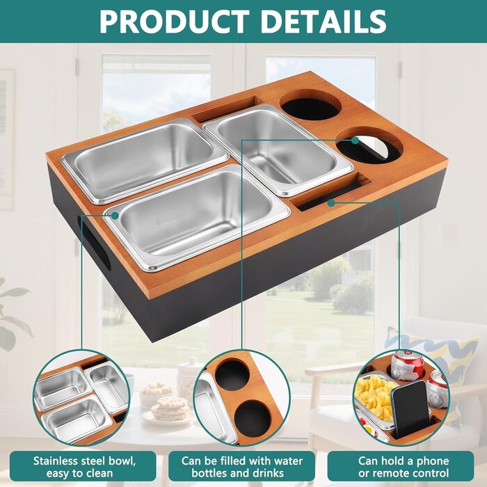 Снек-бокс з 3 мисками для снеків, 2 підставками для чашок та тримачем для мобільного телефону, чорний Foydream