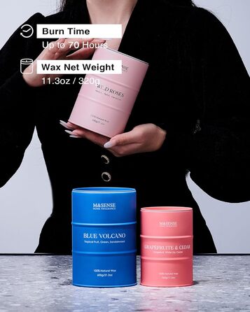 Ароматичні свічки M&SENSE з натурального соєвого воску, натуральна соєва свічка для домашнього декору, тривалий час горіння до 70 годин, класні подарунки-свічки для чоловіків та жінок (320 г, грейпфрутовий кедр)