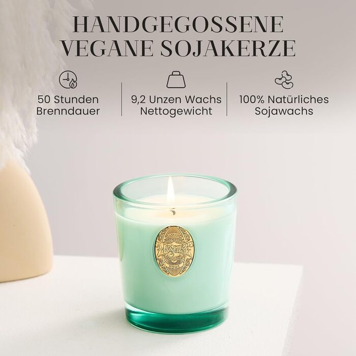 Ароматна свічка M&SENSE Лісова хатина, ароматичні свічки у склянці, натуральна соєва свічка, час горіння 55 годин, подарункові свічки для жінок та чоловіків, подарункова свічка (евкаліпт і м&39ята, 260 г)