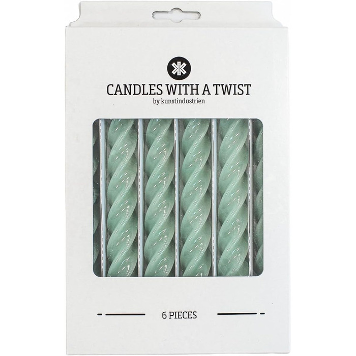 Набір з 6 декоративних свічок 2,2 x 21 см, резедово-зелений Candles with a Twist Kunstindustrien