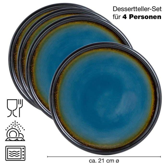 Набір з 4 десертних тарілок 21 см, синя реактивна глазур Moritz & Moritz