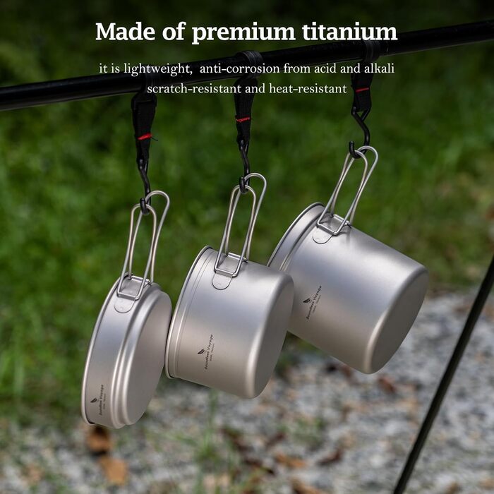 Набор посуды для кемпинга Boundless Voyage Набор титановых кастрюль со складной ручкой Уличная посуда Кастрюли Сковороды Сковорода Посуда для пикника (Ti1587B)