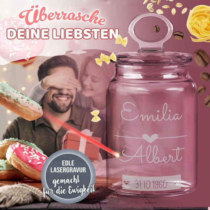 Стеклянная банка для печенья с персонализированной печатью и гравировкой 800 мл PR Print Royal