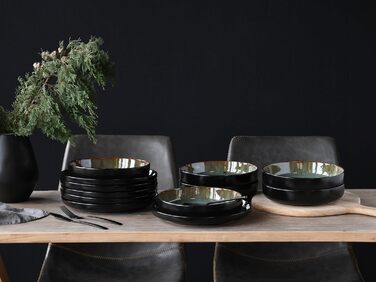 Серія Nordic Fjord набір посуду з 18 предметів, набір тарілок з кераміки (набір тарілок 12 шт. , зелений), 21551