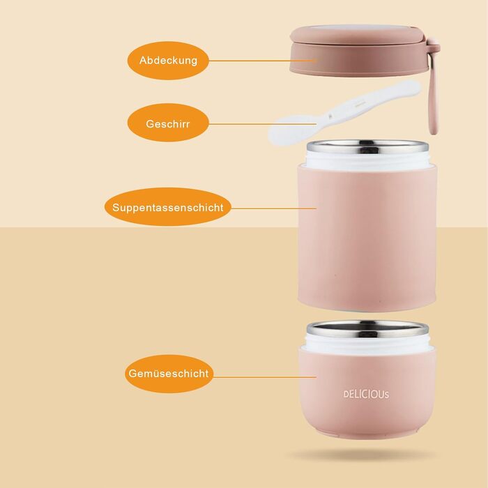 Стаканчик для пластівців Chedin з кришкою, стаканчик для каші з нержавіючої сталі 730 мл, герметичний стаканчик для йогурту з ложкою та кришкою, двошарові герметичні банки для консервування, ідеально підходять для роботи (рожевий зелений)