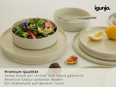 Набір керамічного посуду igunja, набір мисок та тарілок 12 предметів на 4 особи Високоякісний, 100 ручної роботи, набір посуду з реактивною глазур&39ю, матовий зовні, глянцевий всередині (бежевий, L-подібні миски)