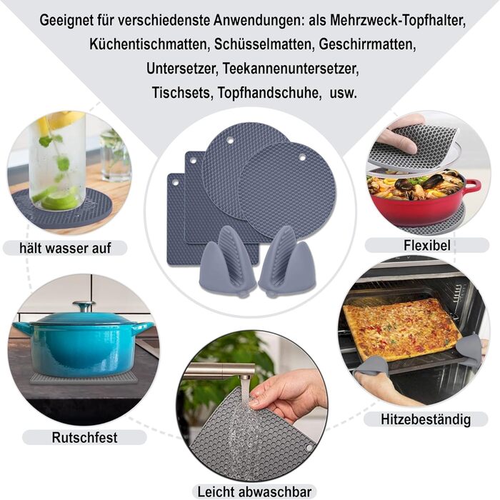 Набір силіконових підставок 6 предметів світло-сірий Pantelej