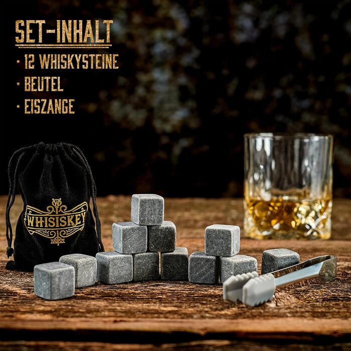 Набір 12 каменів для віскі та щипців Whisiskey