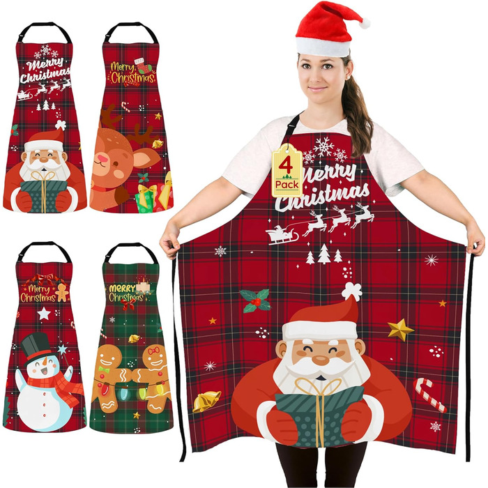 Набір з 4 різдвяних кухонних фартухів 90 x 100 см FunChaos