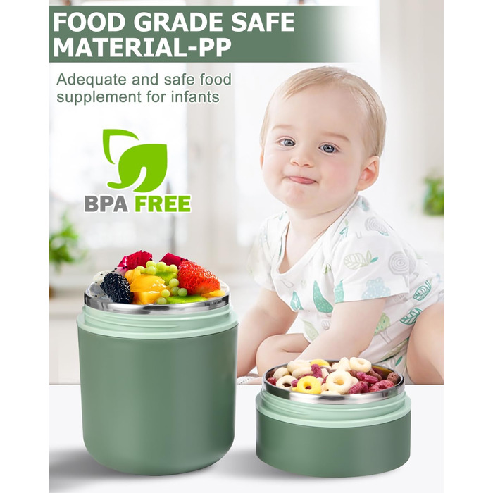 Стаканчик для пластівців 710 мл із складаною ложкою, зелений Nuxory