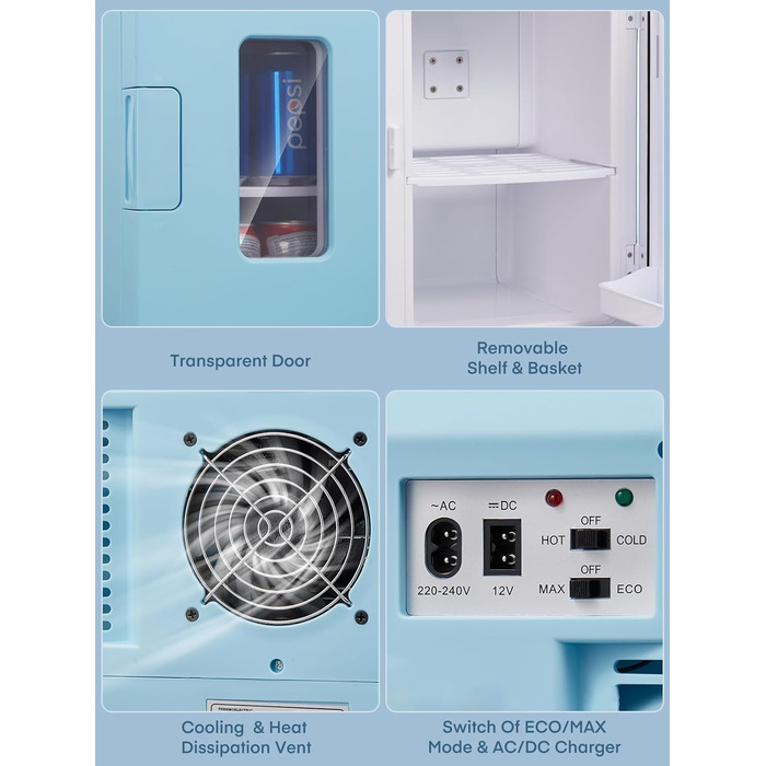 Мини-холодильник с функцией охлаждения 15 л синий FOHERE
