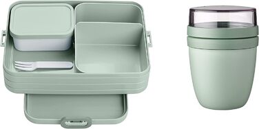 Ланч-бокс с бенто-боксом - На 4 бутерброда или 8 ломтиков хлеба - Ланч-бокс для небольших закусок и остатков еды - Ланч-бокс для взрослых - Продуктовый бокс с отделениями - (Nordic Sage, Lunch to go Set)