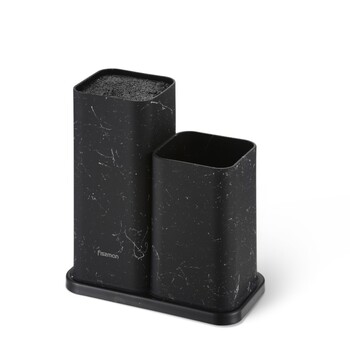 Подставка Fissman для кухонных ножей и инструментов 11x11x23+11x11х17 см, цвет ЧЕРНЫЙ МАРМУРпластик (12884)