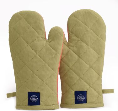 Рукавички для духовки та мікрохвильової печі Encasa Homes Extra Long (2 шт.) для кухні - Силіконові, сріблясті, термостійкі - Захищають руки від гарячого обладнання - (17x29 см, шавлія та корал)