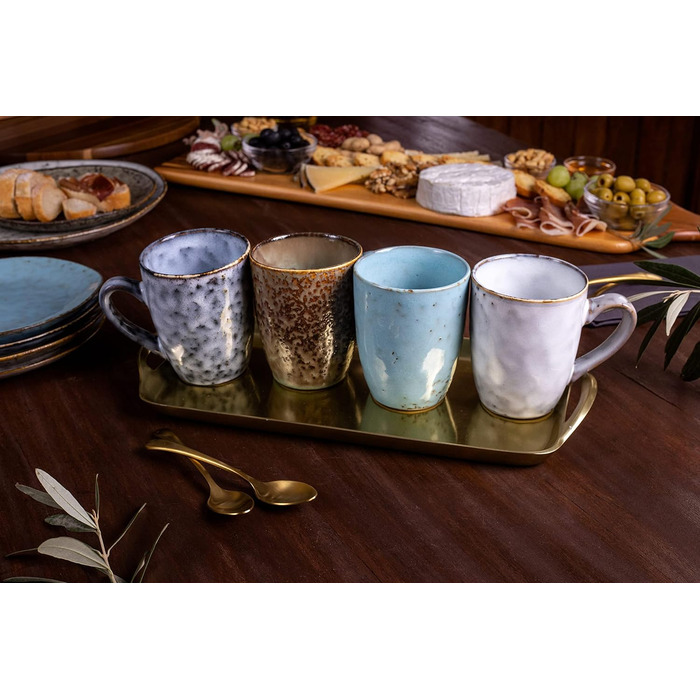 Набор кофейных кружек Singer Athens Набор кружек из 4 предметов для 4 керамических изделий, чайная кружка, расширяемая, с ручкой, повседневная, специальный завтрак, бранч, набор кружек на открытом воздухе Кофейная кружка 300 мл 4 шт.