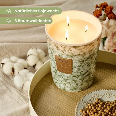 Ароматизована свічка M&SENSE велика Чорні ароматизовані свічки у склянці Ароматизована свічка з натурального соєвого воску Розслаблююча ароматерапія Подарунок для жінок та чоловіків, Різдво Час горіння 75 годин та 2 ґноти (сандалове дерево-жасмин, 990 г)