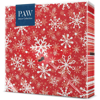 Серветки 3-шарові (33 x 33 см) I 20 шт. I Різнокольорові паперові серветки, ідеальні для різдвяного столу I Серветки - Різдво, зима, зірки, сніг, сніговики I (Різдвяні сніжинки світло-червоні)