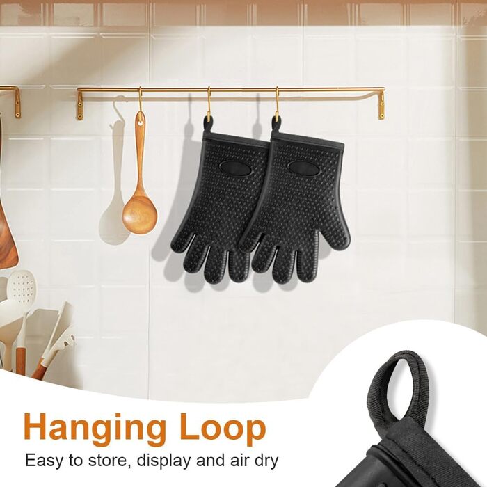 Набір рукавичок для духовки AUAUY, 1 пара силіконових рукавичок для духовки з 2 тримачами для каструль, нековзні кулінарні рукавички, термостійкі рукавички для духовки, рукавички для кухні, приготування їжі, випічки, гриля, барбекю (чорні-п&39ять пальців)
