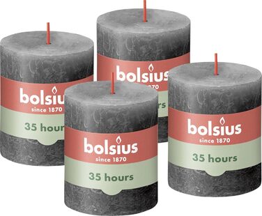 Свічки Bolsius Rustic Pillar - Оливково-зелені - Набір з 4 шт. - Декоративні побутові свічки - Час горіння 60 годин - Без запаху - Натуральний рослинний віск - Без пальмової олії - Оливково-зелені (8 x 7 см, Антрацит)
