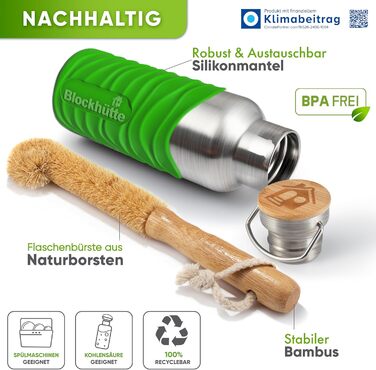 Ізольована пляшка для пиття преміум-класу з нержавіючої сталі 1л з натуральною щетиною Герметична ізольована пляшка Ізольована пляшка для університету, офісу, яку можна мити в посудомийній машині Без BPA (токсичний зелений)