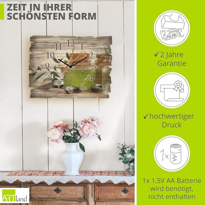 Настінний декор настінний годинник без цокання з дерева радіогодинник безшумний прямокутний 40x30 см їжа бакалія спеції трави лимон чилі вінтажний сільський U1RK трави (мило, кварцовий годинник)