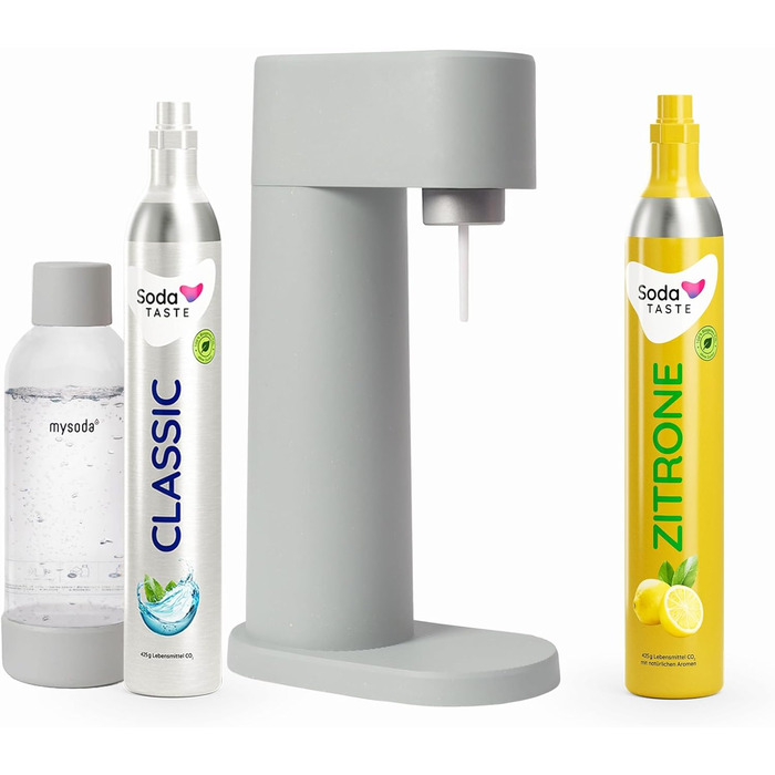 Набір для газування води, 4 предмети, класик + лимон, сірий Mysoda Woody SodaTASTE