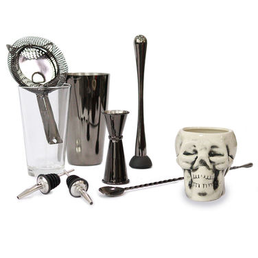 Набір бармена, 8 предметів, чорний метал, GenWare + ПОДАРУНОК келих TIKI