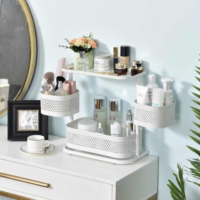 Стойка для специй APEXCHASER, 3-уровневый вращающийся держатель для специй, вращающийся на 360 хранилище для специй, металлический кухонный органайзер для бутылки специй, банки для специй 35 * 19 * 37,5 см (высокий, белый)