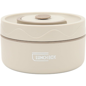 Термоконтейнер Tissting з ручкою, контейнер для гарячого обіду на 420 мл, коробка для обіду Bento, двошаровий портативний термоконтейнер круглої форми з нержавіючої сталі 304 (доступна для мікрохвильової печі білий)