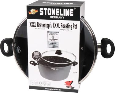 Каструля STONELINE XXL з литого алюмінію, велика, з кришкою, 7 л, антипригарне покриття зі справжніми кам&39яними частинками, індукційний посуд для всіх типів варильних поверхонь, духовка, приготування їжі без жиру та олії, сірий (32 см)