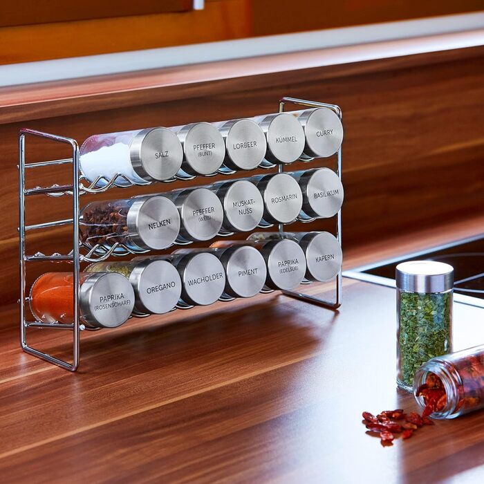 Набір з 18 баночок для спецій зі стійкою 30 x 8,5 х 19 см на 3 полиці Vomeno