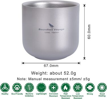 Набір чашок титанових для кемпінгу 125 мл iBasingo