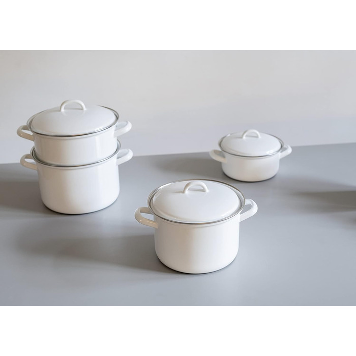 Каструля з кришкою, КЛАСИЧНА- БІЛА, діаметр 20 см, ємність 2 літри, висота 13,6 см, емаль, біла, індукційна, 0130-033