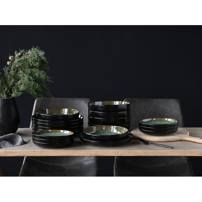 Серія Nordic Fjord набір посуду з 18 предметів, набір тарілок з керамограніту (набір тарілок 18 шт. , зелений), 21551