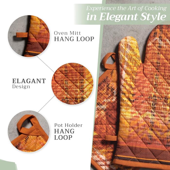 Рукавички для духовки Maison d&39 Hermine, Прихватки для каструль, 100 бавовна, термостійкі кухонні рукавички, рукавички для духовки (19 x 33 см) та прихватки для каструль (20 x 20 см) для приготування їжі, Morzine - Рукавички для духовки (19 x 33 см) та 