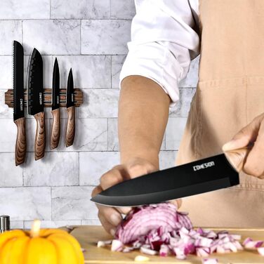 Дюймов Santoku Knife Кухонный нож Острый нож для мяса Профессионально выкованный из импортной высокоуглеродистой нержавеющей стали с красивым магнитным держателем для ножей - Метеориты (набор ножей из 5 предметов), 7