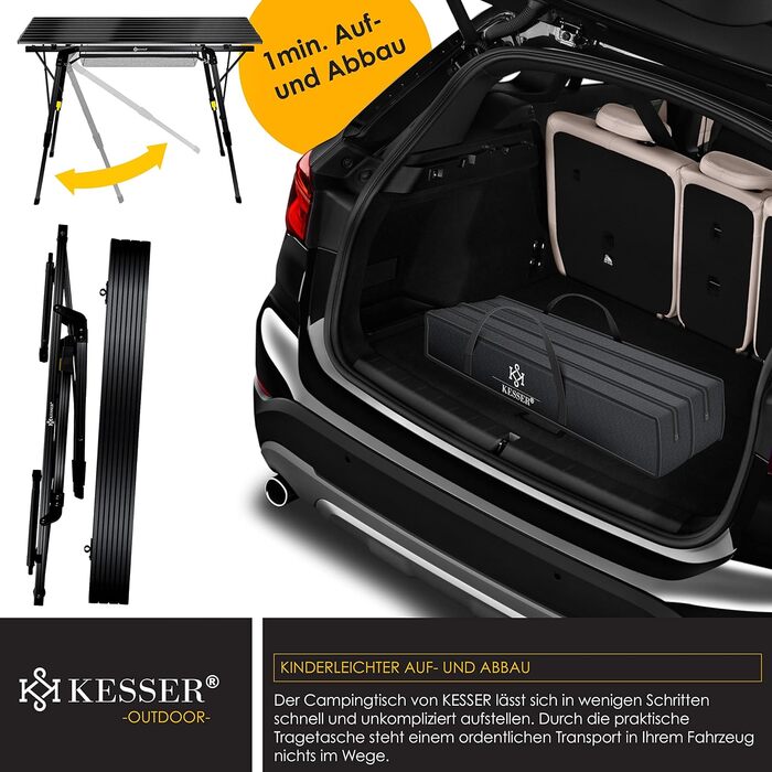 Складной складной стол с алюминиевой рамой, черный KESSER