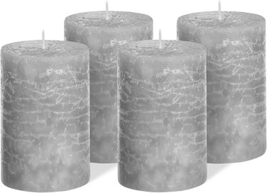 Набір із 4 свічок-стійок Brandsseller 7 x 10 см Однотонні та виготовлені з парафіну Сільські свічки з тривалим часом горіння Декоративні свічки для прикраси столу, Різдва та вечірок (7 x 14 см Набір із 4 шт. , сірий)