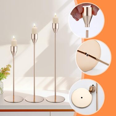 Елементний металевий свічник, 33/28/23 см, тривимірний свічник-конус, елегантний свічник-конус у ретро-стилі для весіль, вечерь при свічках, вечірок, днів народження, домашнього декору (золотистий), 6-