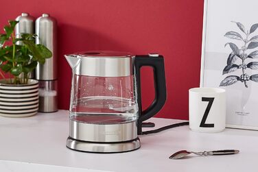 Скляний чайник SEVERIN, потужний і компактний чайник у високоякісному дизайні, електрочайник з фільтром від накипу, нержавіюча сталь/чорний, WK 3468, чайник на 1 літр