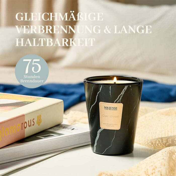 Ароматизована свічка чорного кольору 400 г, час горіння 75 годин M&SENSE