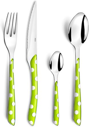 Столові прибори Amefa ECLAT, столові прибори на 4 персони, нержавіюча сталь з високоякісною пластиковою ручкою, ваги в точку, 16 шт. (Mnagre 16 couverts pour 4 personnes, зелений)