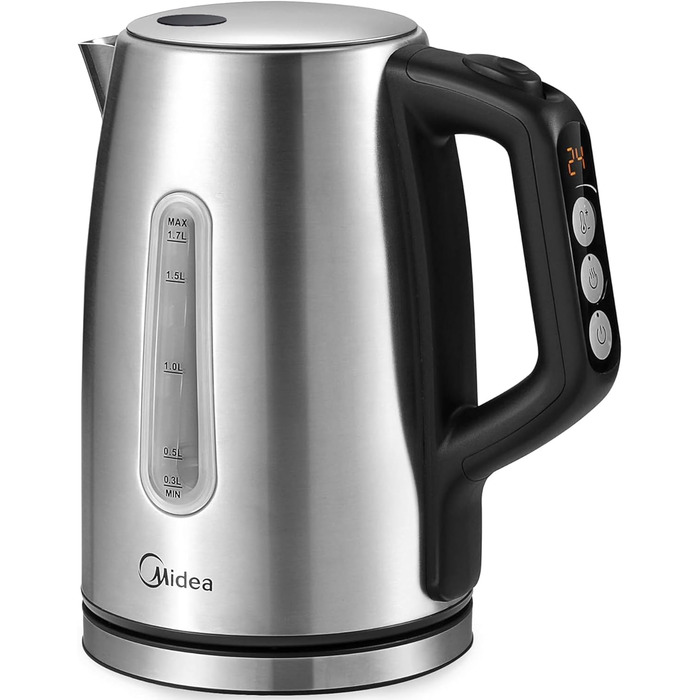 Чайник Midea из нержавеющей стали с настройкой температуры, 1,5 литра, 2200 Вт, чайник белый, чайник с индикацией температуры и функциями безопасности, без бисфенола А (с настройкой температуры)