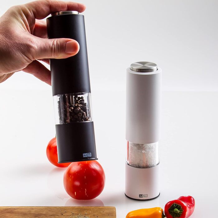 Млин для перцю та солі електричний, набір 2 предмети, чорний/білий Tropica AdHoc