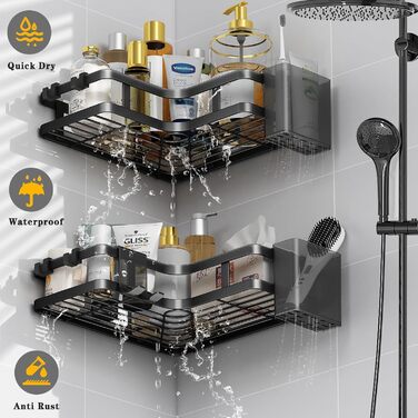 Набір з 2 кутових полиць для душу, чорний ZVZM