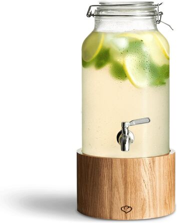 З краном і підставкою з нержавіючої сталі в дубі, диспенсер для лимонаду, вінтажна дизайнерська банка Мейсона (диспенсер для напоїв 5 л)