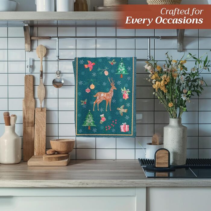 Набір з 3 багатоцільових кухонних рушників Maison d&39 Hermine Rural Christmas, 100 бавовна Барні рушники День подяки/Різдво (50 см x 70 см) (Червоний, Сріблясто-сірий)