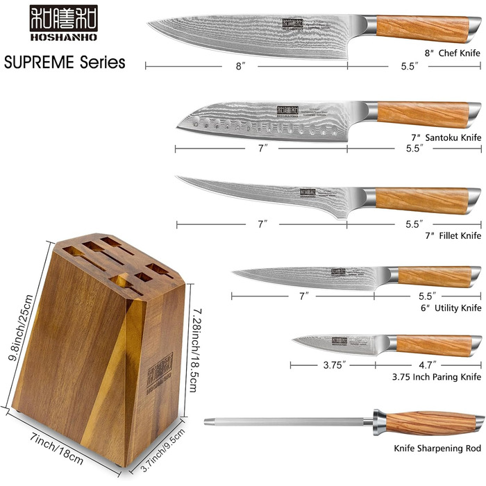 Кухонний ніж HOSHANHO Damascus 20 см, 67 шарів Дамаська сталь Кухарський ніж, дуже гострий японський ніж з ергономічною оливковою ручкою